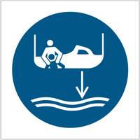 Gebotszeichen rund Blau Weiß nach EN DIN ISO 7010 Bereitschaftsboot fieren
